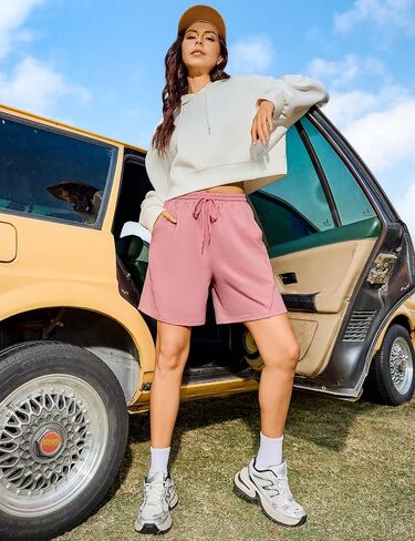 Quenteen Women's Athletic Shorts High Waisted Bermuda Casual Cotton Sweat Short Running Walking in Saudi Arabia