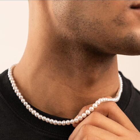 Pearl Necklace for Men,Mens Pearl Necklace,6mm 8mm White Pearl Choker Necklaces 16 18 20 22 24 inches in Saudi Arabia