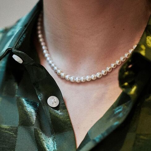 Pearl Necklace for Men,Mens Pearl Necklace,6mm 8mm White Pearl Choker Necklaces 16 18 20 22 24 inches in Saudi Arabia