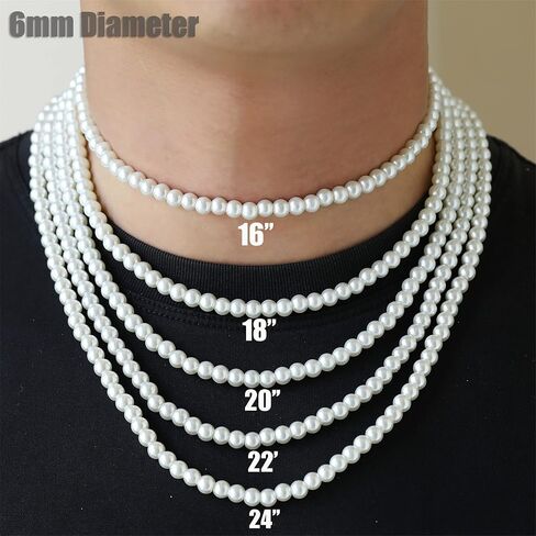 Pearl Necklace for Men,Mens Pearl Necklace,6mm 8mm White Pearl Choker Necklaces 16 18 20 22 24 inches in Saudi Arabia