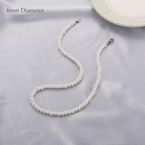 Pearl Necklace for Men,Mens Pearl Necklace,6mm 8mm White Pearl Choker Necklaces 16 18 20 22 24 inches in Saudi Arabia
