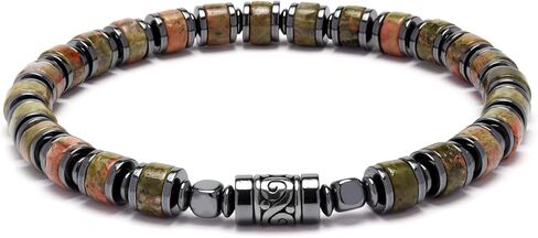 سوار الرجال المزيج-حبات مصقولة مع لهجة النغمة الصلب | ملائمة ملابس معصم الحد الأدنى in Kuwait