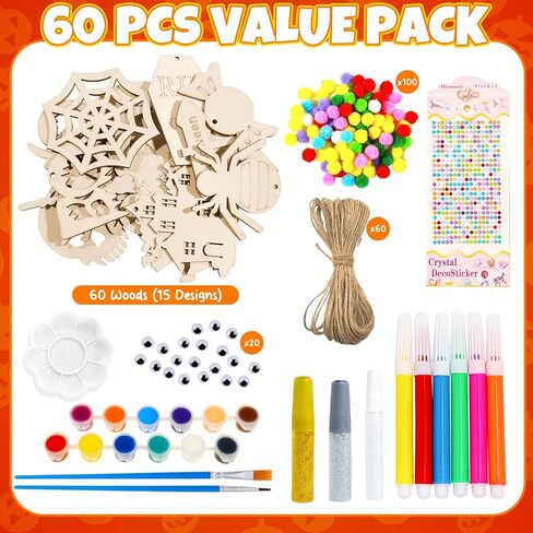 282pcs Unfinished Wooden Christmas Ornaments Wood Slices 14 Styles DIY Wooden Christmas Ornaments to Paint Christmas Hanging Ornaments for Craft with Mini Acrylic Paint & Christmas Stickers Rope in Saudi Arabia