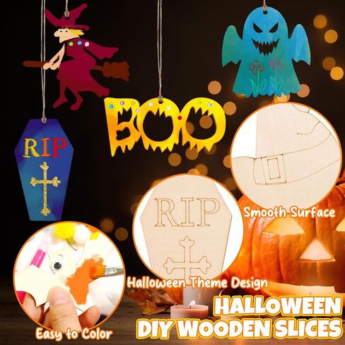 282pcs Unfinished Wooden Christmas Ornaments Wood Slices 14 Styles DIY Wooden Christmas Ornaments to Paint Christmas Hanging Ornaments for Craft with Mini Acrylic Paint & Christmas Stickers Rope in Saudi Arabia