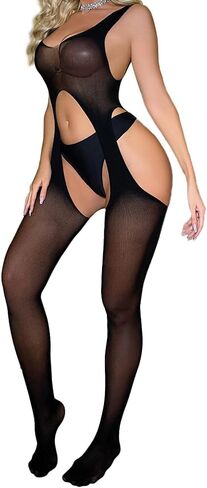 Women Sexy Bodystocking Suspenders Sheer Lingerie Tights Transparen One PieceBodysuits in Kuwait