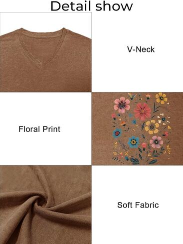Womens Plus Size Tops Boho Floral Short Sleeve V Neck T-Shirt Casual Summer Wildflower Graphic Tees in Saudi Arabia