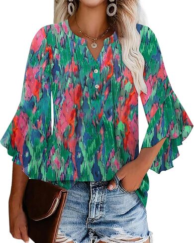 Angerella Womens 3/4 Sleeve Dary Disy Top Strendy Stirts v Neck Business أعمال شيفون بلوزات شيفون in Kuwait