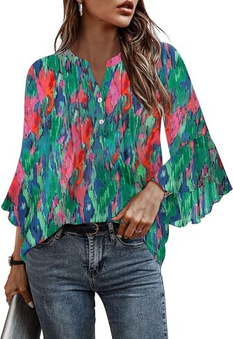 Angerella Womens 3/4 Sleeve Dary Disy Top Strendy Stirts v Neck Business أعمال شيفون بلوزات شيفون in Kuwait