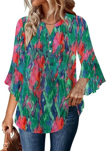 Angerella Womens 3/4 Sleeve Dary Disy Top Strendy Stirts v Neck Business أعمال شيفون بلوزات شيفون in Kuwait