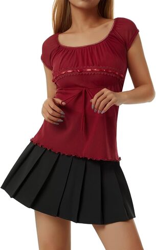 Women's Y2k Fairy Grunge Shirts See Through Square Neck Lace Tops Vintage Goth Aesthetic Shirt Coquette Clothes in Saudi Arabia