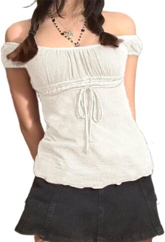 Women's Y2k Fairy Grunge Shirts See Through Square Neck Lace Tops Vintage Goth Aesthetic Shirt Coquette Clothes in Saudi Arabia