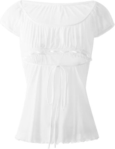 Women's Y2k Fairy Grunge Shirts See Through Square Neck Lace Tops Vintage Goth Aesthetic Shirt Coquette Clothes in Saudi Arabia