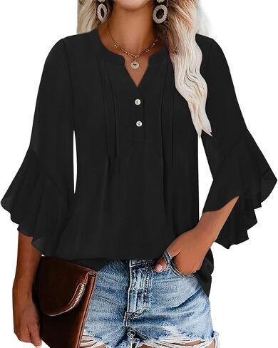 Angerella Womens 3/4 Sleeve Dary Disy Top Strendy Stirts v Neck Business أعمال شيفون بلوزات شيفون in Kuwait