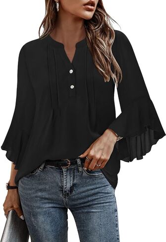 Angerella Womens 3/4 Sleeve Dary Disy Top Strendy Stirts v Neck Business أعمال شيفون بلوزات شيفون in Kuwait