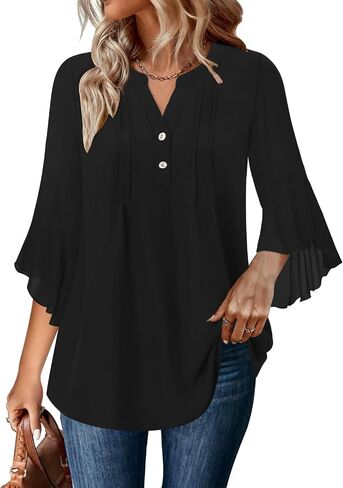 Angerella Womens 3/4 Sleeve Dary Disy Top Strendy Stirts v Neck Business أعمال شيفون بلوزات شيفون in Kuwait