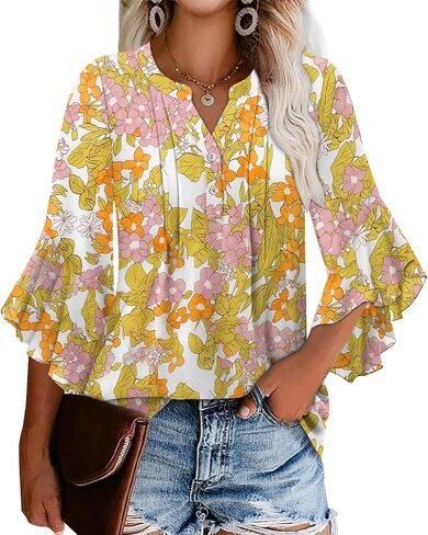 Angerella Womens 3/4 Sleeve Dary Disy Top Strendy Stirts v Neck Business أعمال شيفون بلوزات شيفون in Kuwait