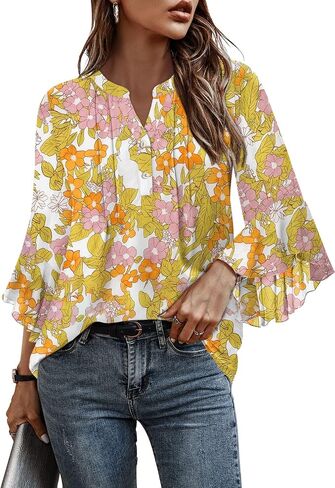 Angerella Womens 3/4 Sleeve Dary Disy Top Strendy Stirts v Neck Business أعمال شيفون بلوزات شيفون in Kuwait