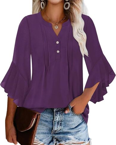 Angerella Womens 3/4 Sleeve Dary Disy Top Strendy Stirts v Neck Business أعمال شيفون بلوزات شيفون in Kuwait