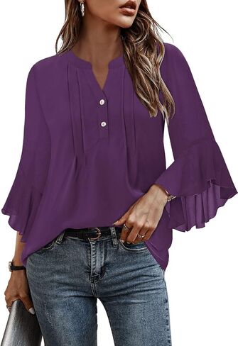 Angerella Womens 3/4 Sleeve Dary Disy Top Strendy Stirts v Neck Business أعمال شيفون بلوزات شيفون in Kuwait
