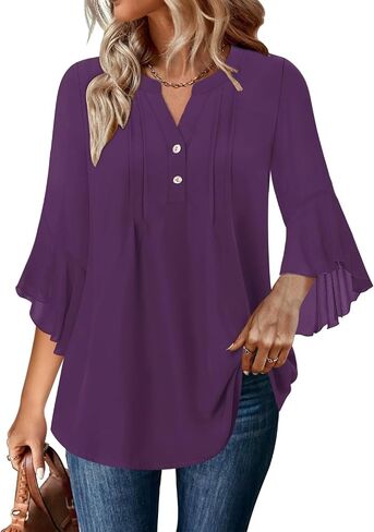 Angerella Womens 3/4 Sleeve Dary Disy Top Strendy Stirts v Neck Business أعمال شيفون بلوزات شيفون in Kuwait