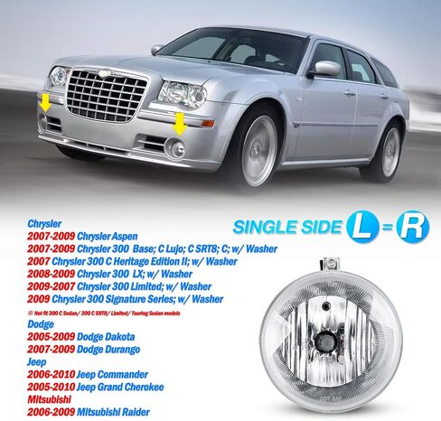 أضواء الضباب Autowiki تتناسب مع 05-09 Dodge Dakota ، 07-09 Dodge Durango/Chrysler 300 SRT8/Chrysler Aspen ، 06-10 Jeep Commander ، 05-10 Jeep Grand Grand Cherokee Single Side Side Light 1PCS 1PCS in Saudi Arabia