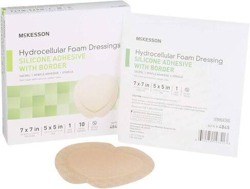 McKesson Hydrocellular Foam Dressings, Sterile, Silicone Adhesive with Border, Dimension 7 in x 7 in, Pad 5 in x 5 in, 10 Count, 1 Pack in Saudi Arabia