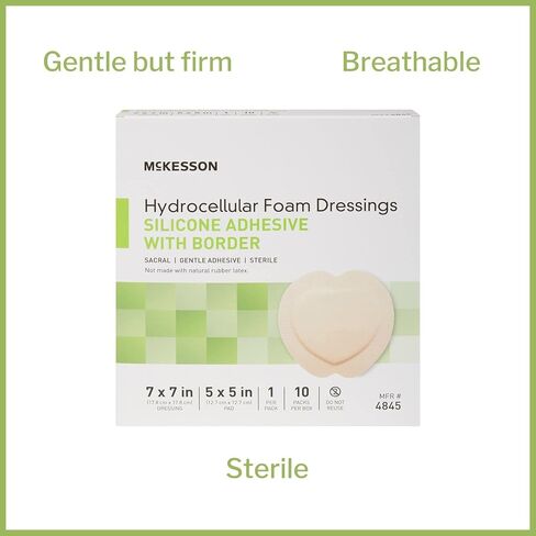 McKesson Hydrocellular Foam Dressings, Sterile, Silicone Adhesive with Border, Dimension 7 in x 7 in, Pad 5 in x 5 in, 10 Count, 1 Pack in Saudi Arabia