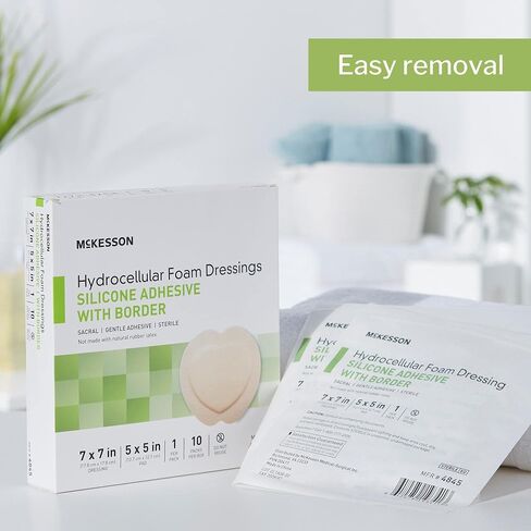 McKesson Hydrocellular Foam Dressings, Sterile, Silicone Adhesive with Border, Dimension 7 in x 7 in, Pad 5 in x 5 in, 10 Count, 1 Pack in Saudi Arabia
