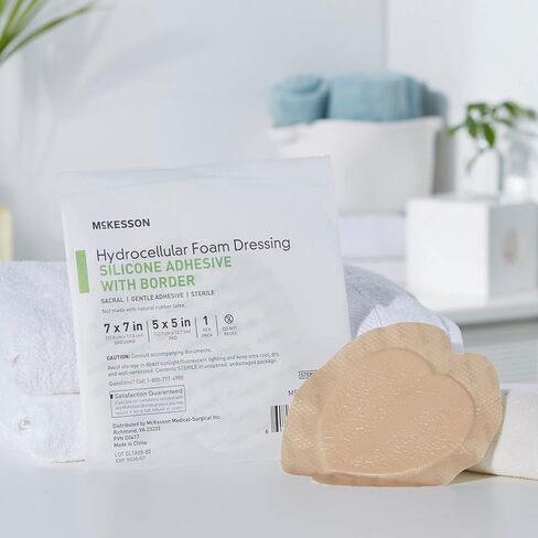 McKesson Hydrocellular Foam Dressings, Sterile, Silicone Adhesive with Border, Dimension 7 in x 7 in, Pad 5 in x 5 in, 10 Count, 1 Pack in Saudi Arabia