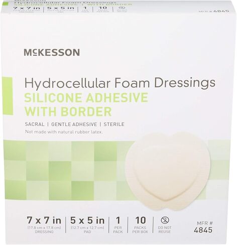 McKesson Hydrocellular Foam Dressings, Sterile, Silicone Adhesive with Border, Dimension 7 in x 7 in, Pad 5 in x 5 in, 10 Count, 1 Pack in Saudi Arabia