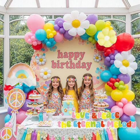 Pastel Daisy balloon arch kit 135Pcs Pastel pink yellow green blue red Purple balloons with rainbow daisy Flowr balloon for spring Baby Shower Easter Birthday tea Party spring decorations in Saudi Arabia