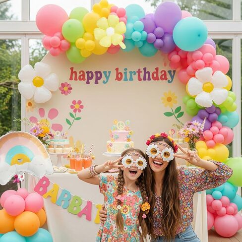 Pastel Daisy balloon arch kit 135Pcs Pastel pink yellow green blue red Purple balloons with rainbow daisy Flowr balloon for spring Baby Shower Easter Birthday tea Party spring decorations in Saudi Arabia