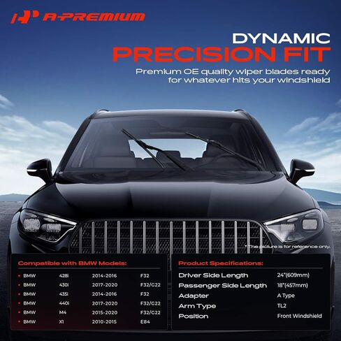 حزمة A-premium من شفرتين ممسحة من طراز الزجاج الأمامي مع مؤشر وملابس-متوافقة مع BMW X1 2010-2015 ، M4 2015-2020 ، 428i ، 430i ، 435i ، 440i-24 "و 18" ، موصل TL2 ، اليسار واليمين in Saudi Arabia