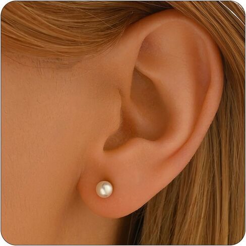 Pearl Stud Earrings for Women 18K Gold Plated 4 mm Pearl Earrings Dainty Hypoallergenic Earrings in Kuwait