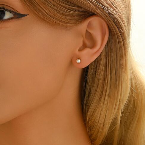 Pearl Stud Earrings for Women 18K Gold Plated 4 mm Pearl Earrings Dainty Hypoallergenic Earrings in Kuwait