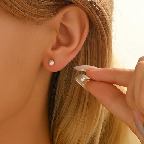 Pearl Stud Earrings for Women 18K Gold Plated 4 mm Pearl Earrings Dainty Hypoallergenic Earrings in Kuwait