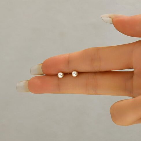 Pearl Stud Earrings for Women 18K Gold Plated 4 mm Pearl Earrings Dainty Hypoallergenic Earrings in Kuwait