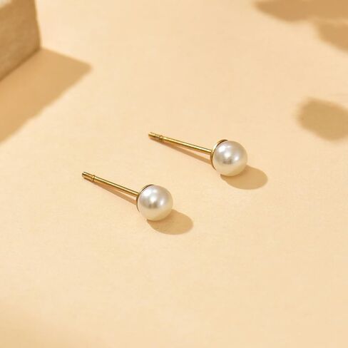Pearl Stud Earrings for Women 18K Gold Plated 4 mm Pearl Earrings Dainty Hypoallergenic Earrings in Kuwait