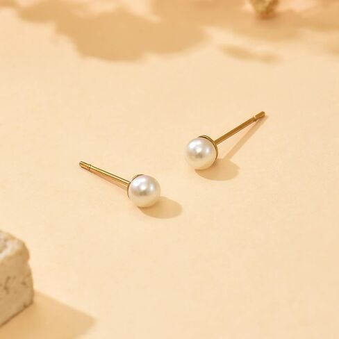 Pearl Stud Earrings for Women 18K Gold Plated 4 mm Pearl Earrings Dainty Hypoallergenic Earrings in Kuwait