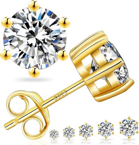 KRKC&CO Moissanite Studs Earrings, Sparkly Lab Created Earrings, S925 Sterling Silver, 6-Prong, 0.6-3CT, D Color, VVS1, 14K White Jewelry Gifts for Women in Saudi Arabia