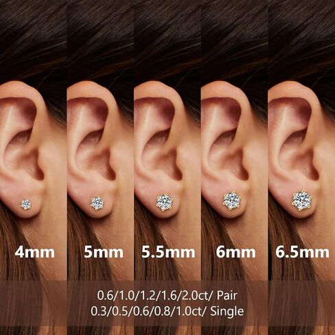 KRKC&CO Moissanite Studs Earrings, Sparkly Lab Created Earrings, S925 Sterling Silver, 6-Prong, 0.6-3CT, D Color, VVS1, 14K White Jewelry Gifts for Women in Saudi Arabia