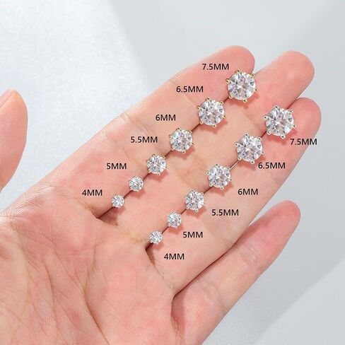 KRKC&CO Moissanite Studs Earrings, Sparkly Lab Created Earrings, S925 Sterling Silver, 6-Prong, 0.6-3CT, D Color, VVS1, 14K White Jewelry Gifts for Women in Saudi Arabia