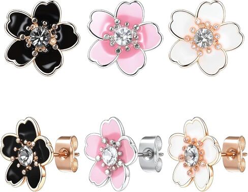 3 Pairs Flower Stud Earrings for Women, Earring Cute Ear Studs Cherry Blossom Daisy Rose Flower Stud Earrings for Women in Saudi Arabia
