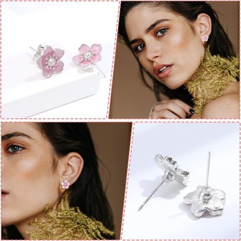 3 Pairs Flower Stud Earrings for Women, Earring Cute Ear Studs Cherry Blossom Daisy Rose Flower Stud Earrings for Women in Saudi Arabia