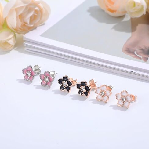3 Pairs Flower Stud Earrings for Women, Earring Cute Ear Studs Cherry Blossom Daisy Rose Flower Stud Earrings for Women in Saudi Arabia