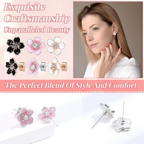 3 Pairs Flower Stud Earrings for Women, Earring Cute Ear Studs Cherry Blossom Daisy Rose Flower Stud Earrings for Women in Saudi Arabia