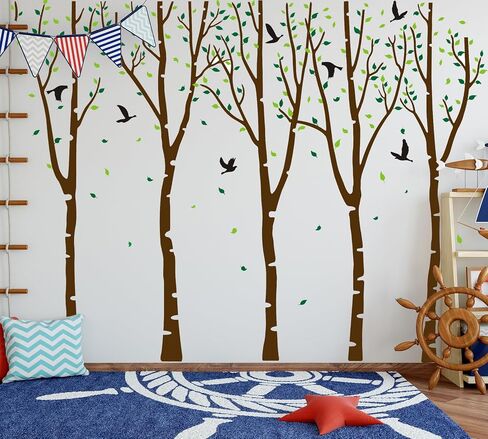 Giant Birch Tree Wall Decals DIY Leaves Wall Sticker Peel and Stick Wall Decor for Nursery Kids Girls Nursery Room Bedroom Living Room Kindergarten Classroom Decoration (Brown and Green) in Saudi Arabia