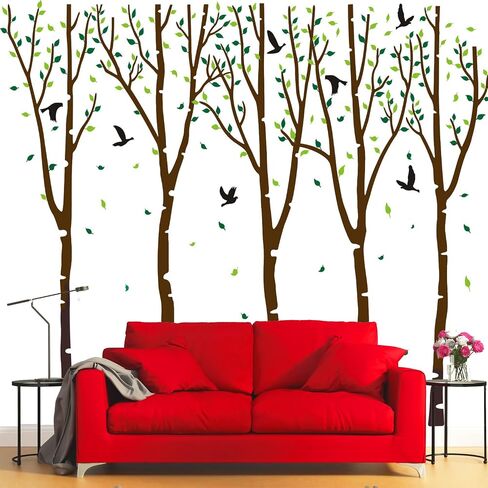 Giant Birch Tree Wall Decals DIY Leaves Wall Sticker Peel and Stick Wall Decor for Nursery Kids Girls Nursery Room Bedroom Living Room Kindergarten Classroom Decoration (Brown and Green) in Saudi Arabia