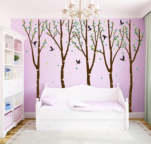 Giant Birch Tree Wall Decals DIY Leaves Wall Sticker Peel and Stick Wall Decor for Nursery Kids Girls Nursery Room Bedroom Living Room Kindergarten Classroom Decoration (Brown and Green) in Saudi Arabia