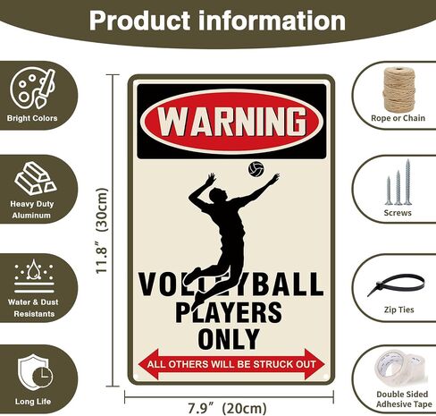 Kadezia Volleyball Aluminum Sign - "Warning Volleyball Players Only" Decor - 7.8 x 11.9 Inch Metal Wall Art for Sports Spaces (076) in Saudi Arabia